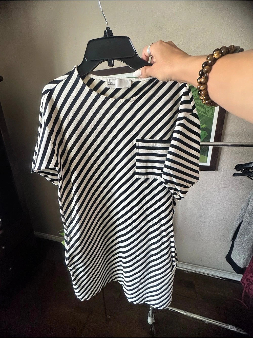 Tory Burch Pocket Stripe T-Shirt Dress Mini Black & White